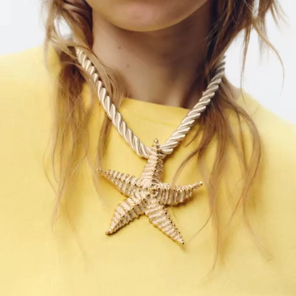 Zara Starfish Pendant Rope Necklace – Bold Statement Beach-Inspired Jewelry - Picture 3 of 10